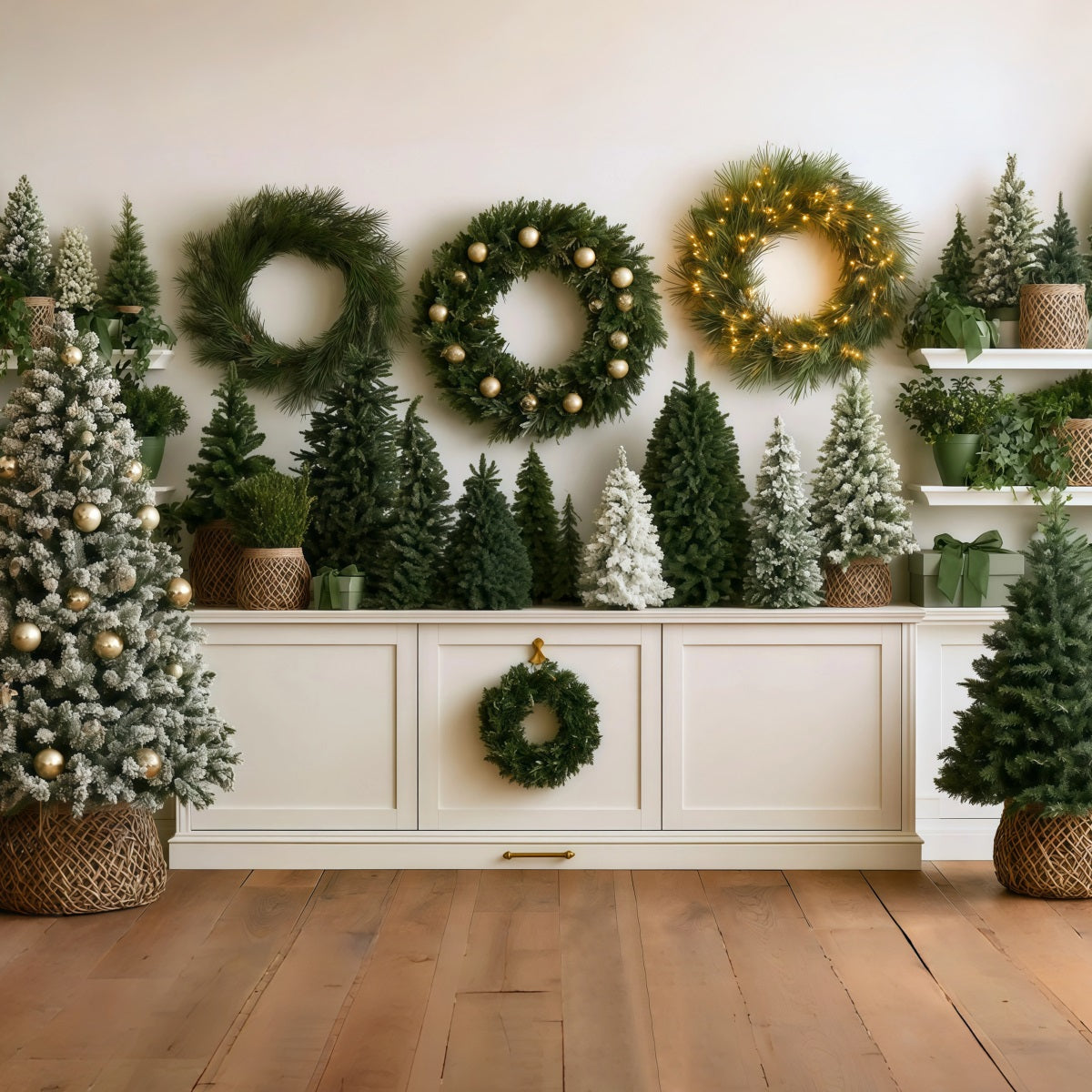 Christmas Greenery Backdrop Wreath Tree Display Wall Photo Christmas Backdrops RR69-78