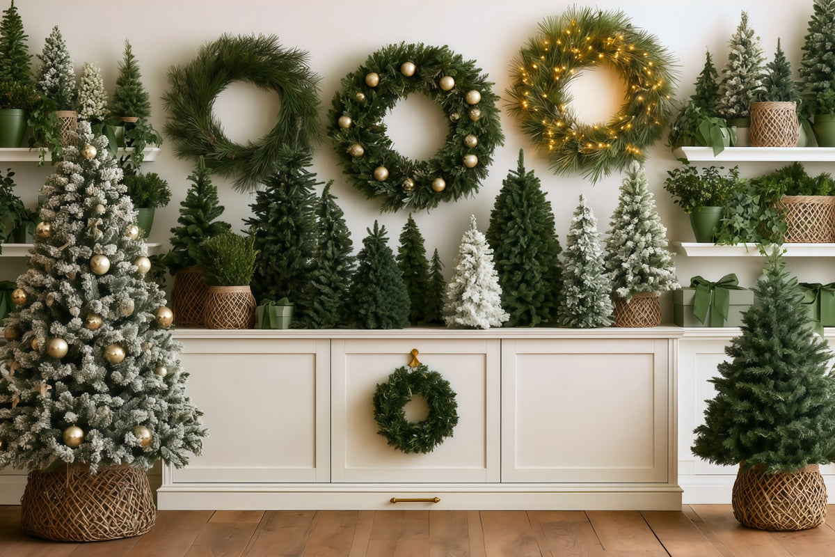 Christmas Greenery Backdrop Wreath Tree Display Wall Photo Christmas Backdrops RR69-78