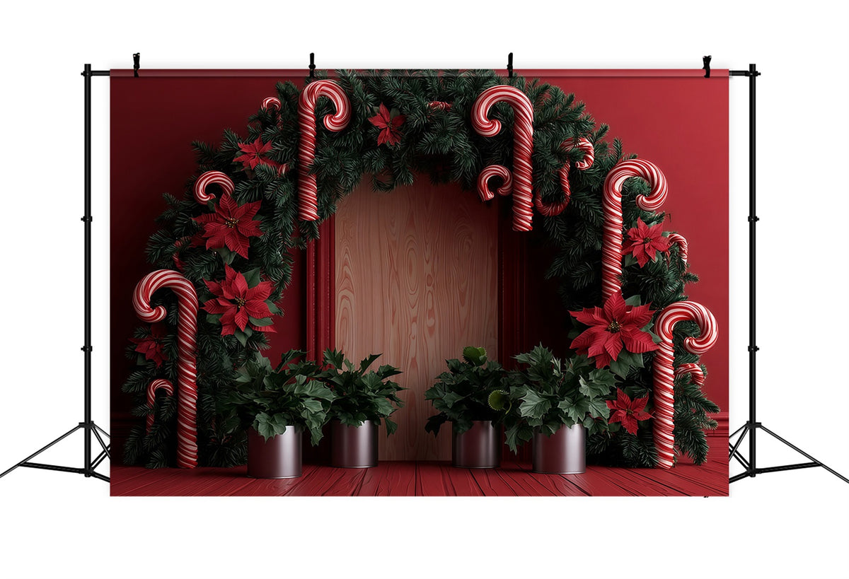 Candy Cane Christmas Backdrop Poinsettia Garland Archway Christmas Studio Backdrops RR69-79