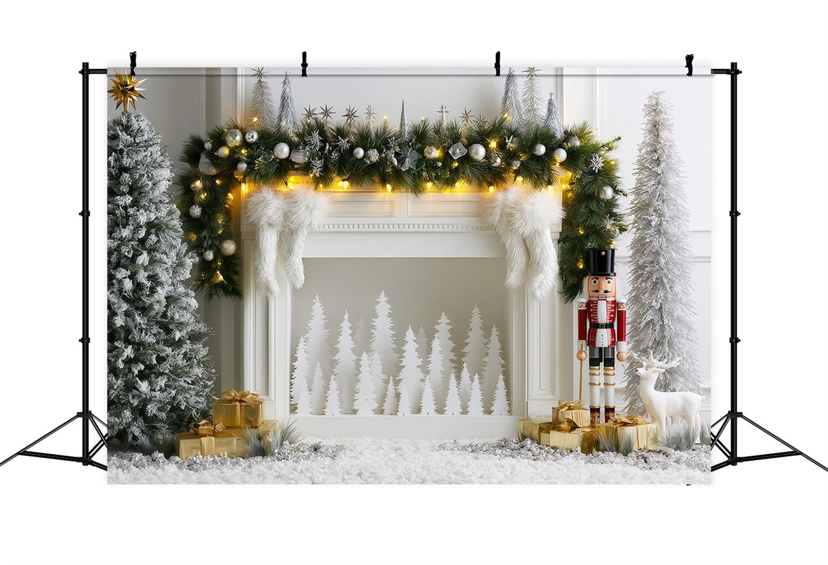 Elegant Christmas Backdrop Silver Frost Mantel Display Studio Christmas Backdrops RR69-81