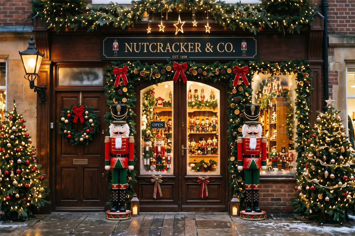 Christmas Store Backdrop Nutcracker Toy Shopfront Wall Christmas Backdrop RR69-82