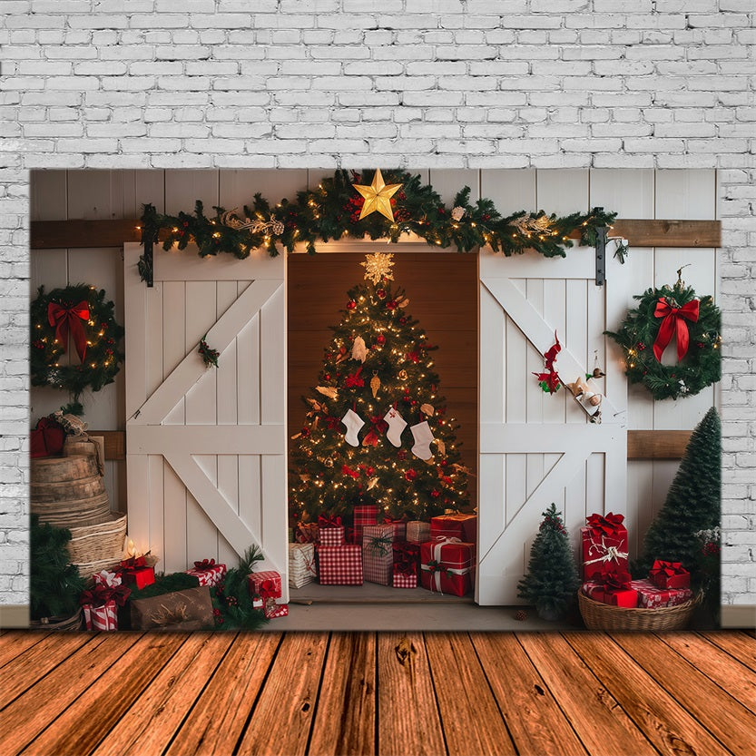 Christmas Barn Door Backdrop Rustic Barn Tree Display Professional Christmas Backdrop RR69-86
