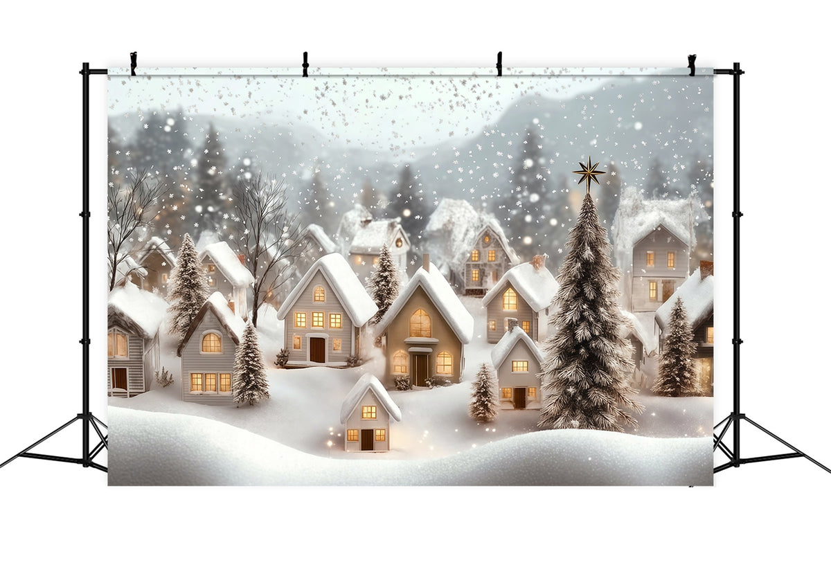 Winter Christmas Backdrop Village Snowfall Glow Muslin Backdrop Christmas RR69-89