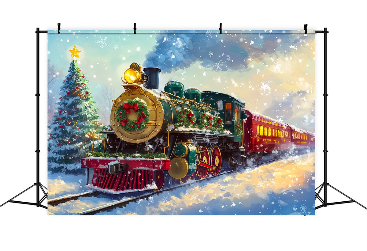 Christmas Train Backdrop Festive Steam Train Ride Christmas Backdrop RR69-92