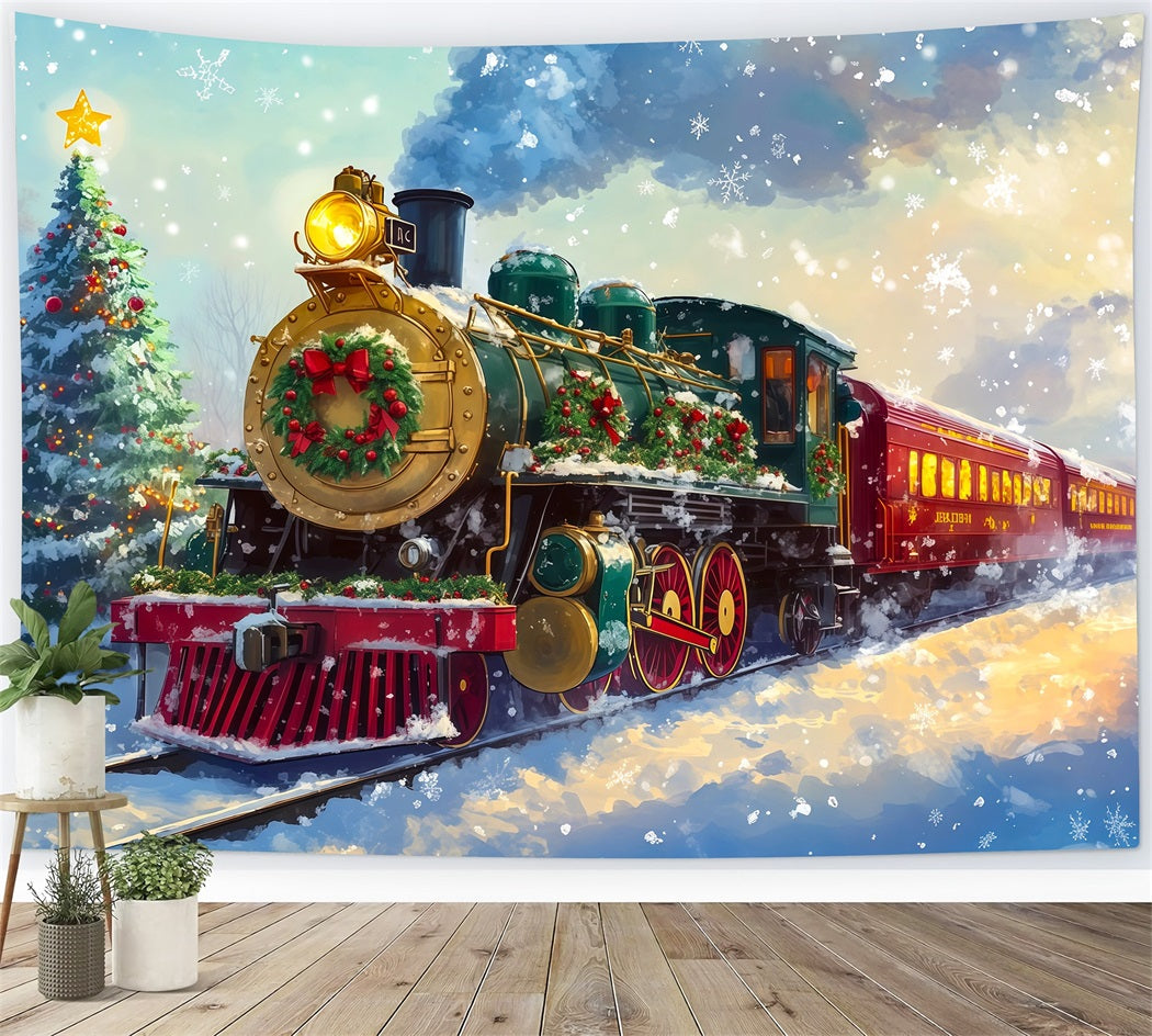 Christmas Train Backdrop Festive Steam Train Ride Christmas Backdrop RR69-92