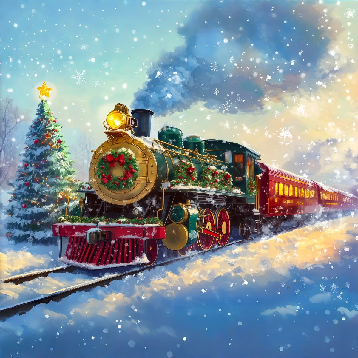 Christmas Train Backdrop Festive Steam Train Ride Christmas Backdrop RR69-92