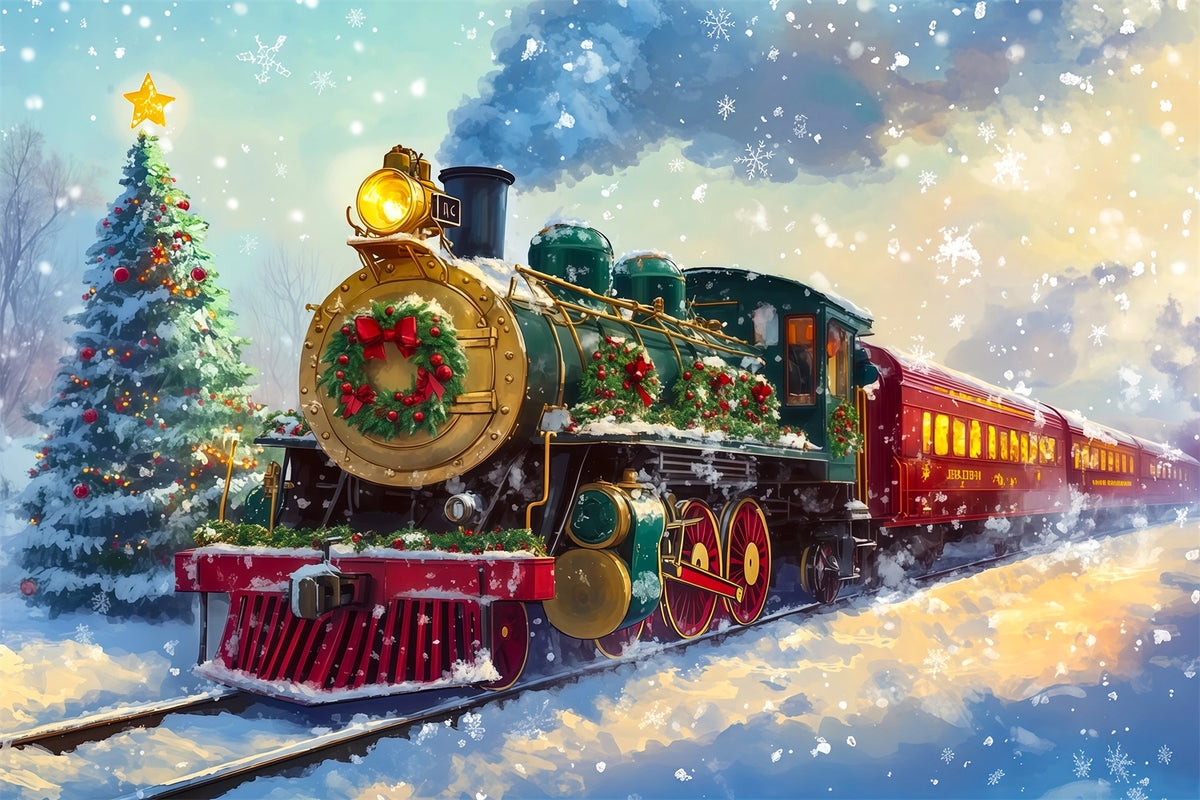 Christmas Train Backdrop Festive Steam Train Ride Christmas Backdrop RR69-92