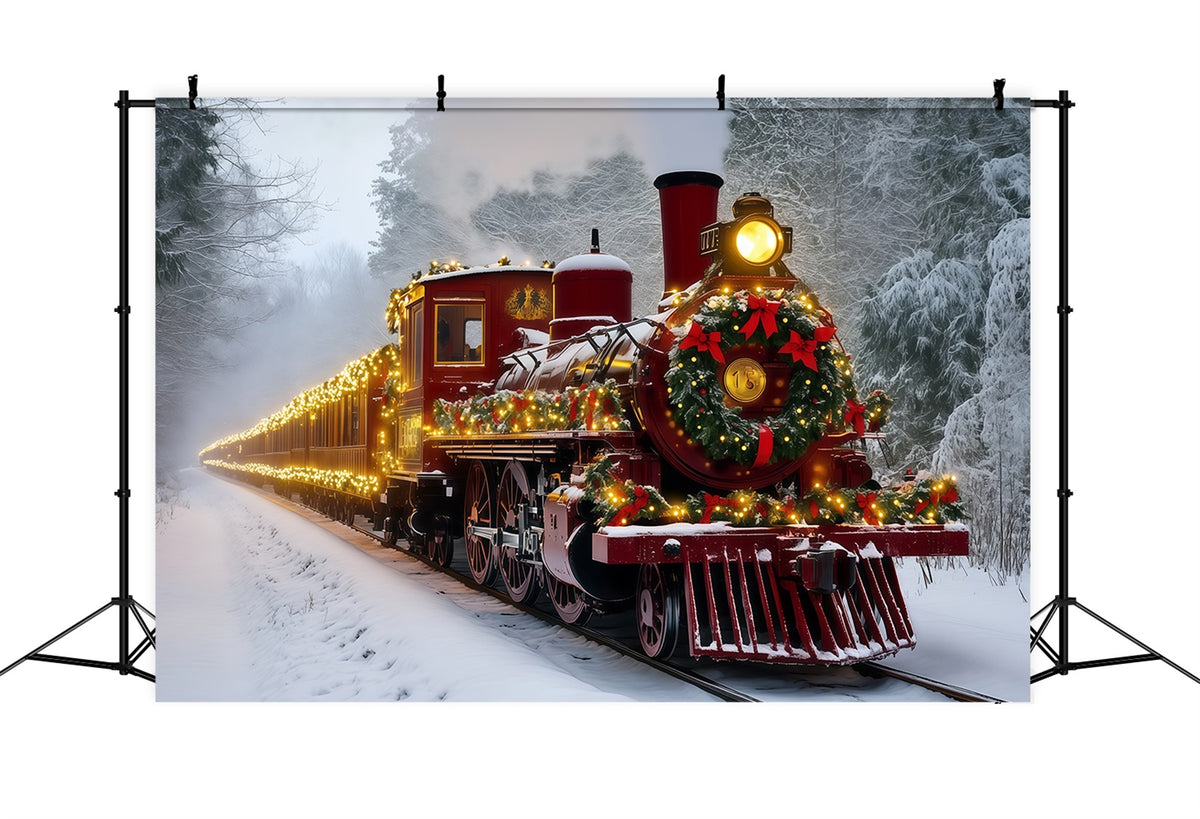 Christmas Train Backdrop Snowy Red Light Train Christmas Backdrops RR69-93