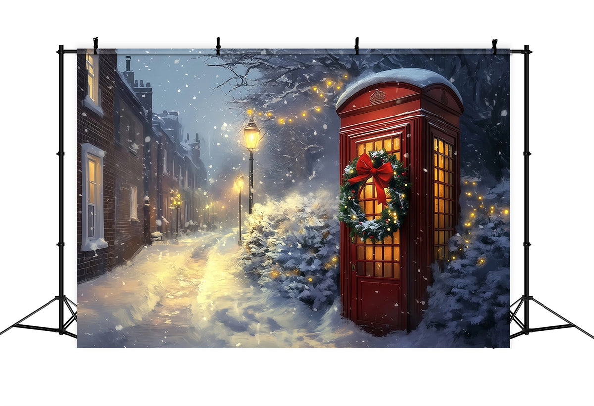 Winter Christmas Backdrop Snowy Red Telephone Booth Backdrop Christmas RR69-96