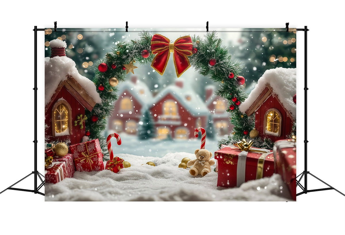 Cute Christmas Backdrop Candy Cane Cottage Archway Christmas Photography Backdrop RR69-97