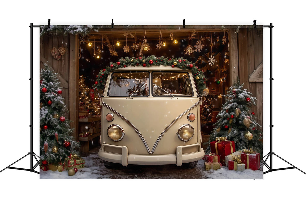 Christmas Farm Backdrop Vintage Van Barn Display Christmas Photography Backdrops RR69-99