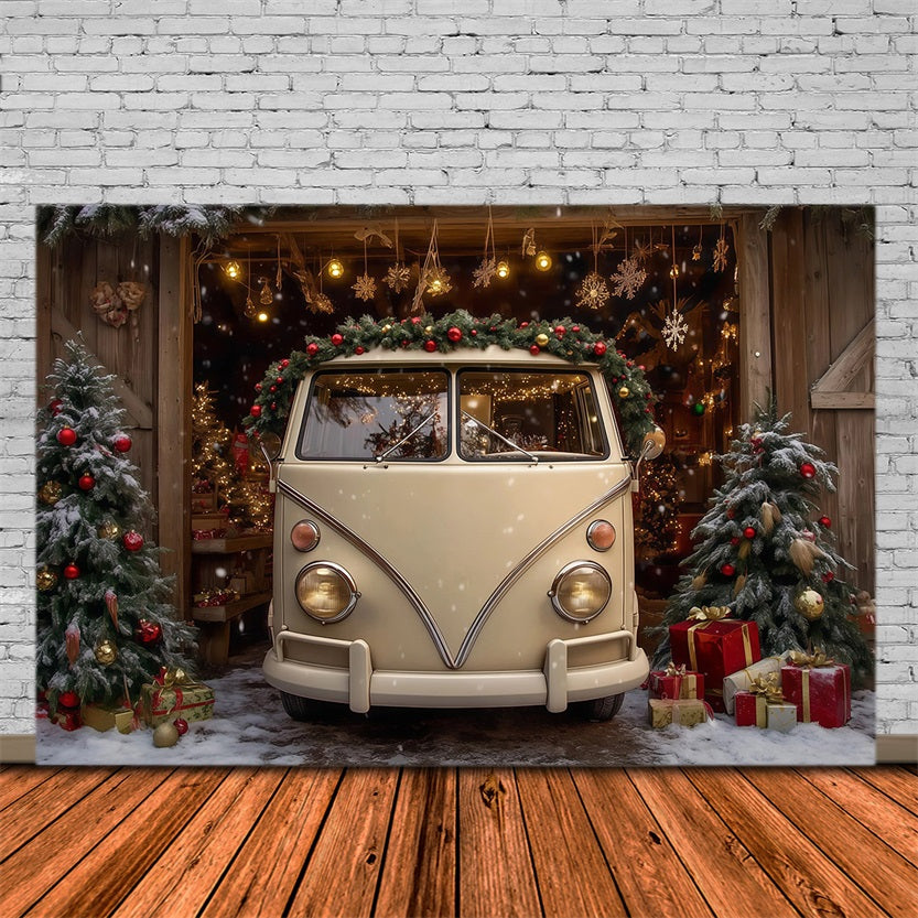 Christmas Farm Backdrop Vintage Van Barn Display Christmas Photography Backdrops RR69-99