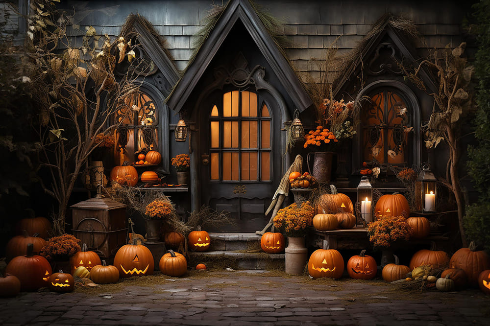 Halloween Pumpkin Candles Photography Backdrop RR7-110