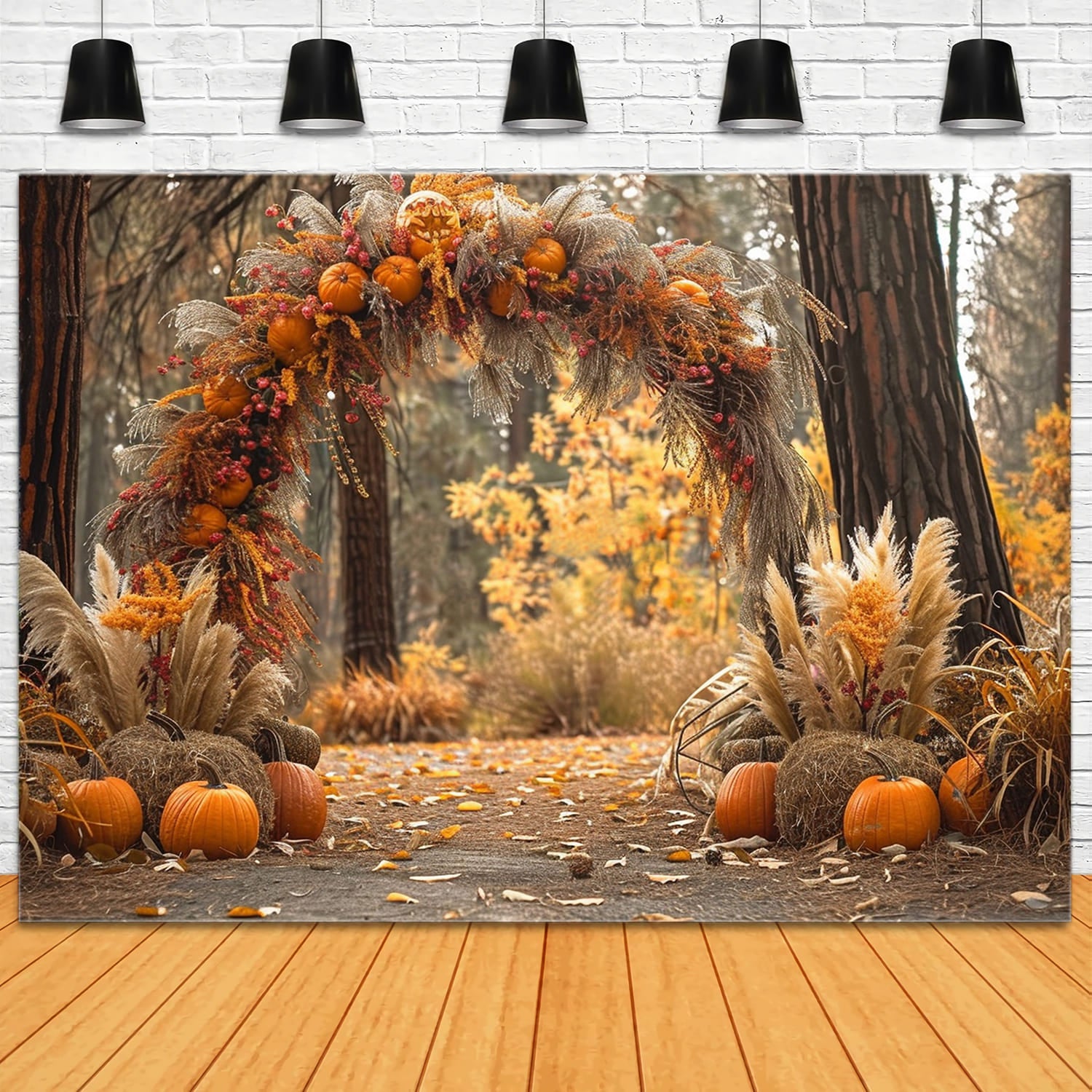Autumn Forest Pumpkins Dried Reed Backdrop RR7-150