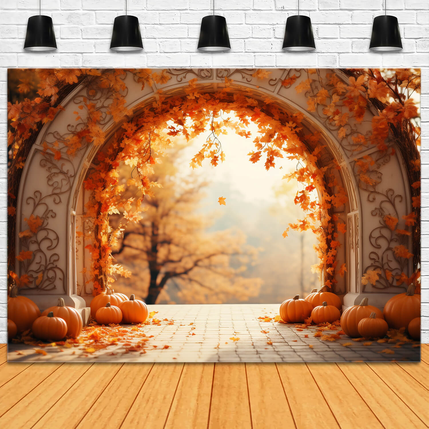 Maple Leaves Arch Pumpkins Autumn Backdrop RR7-178