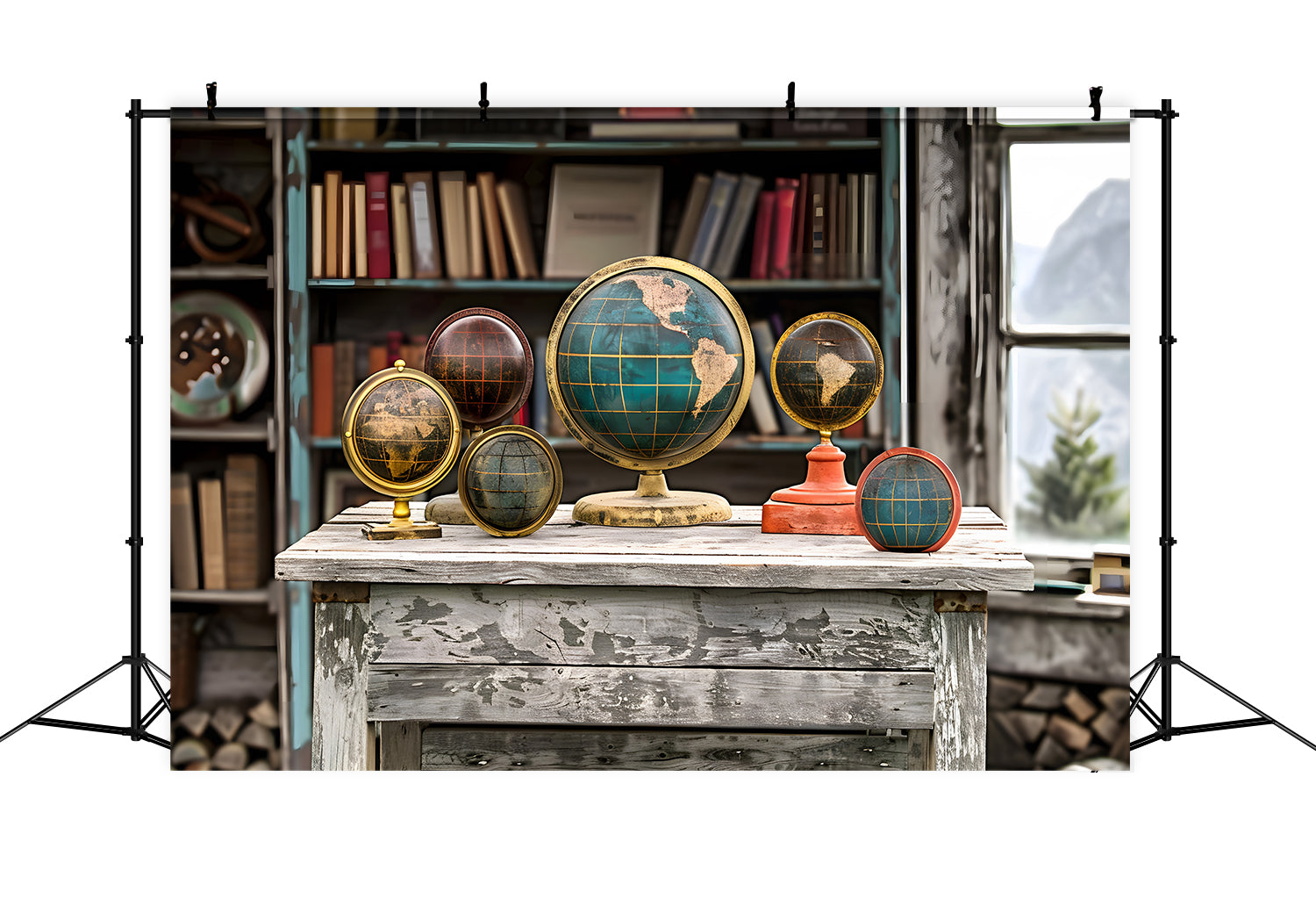 Globe Old Desk Back to School Backdrop RR7-195