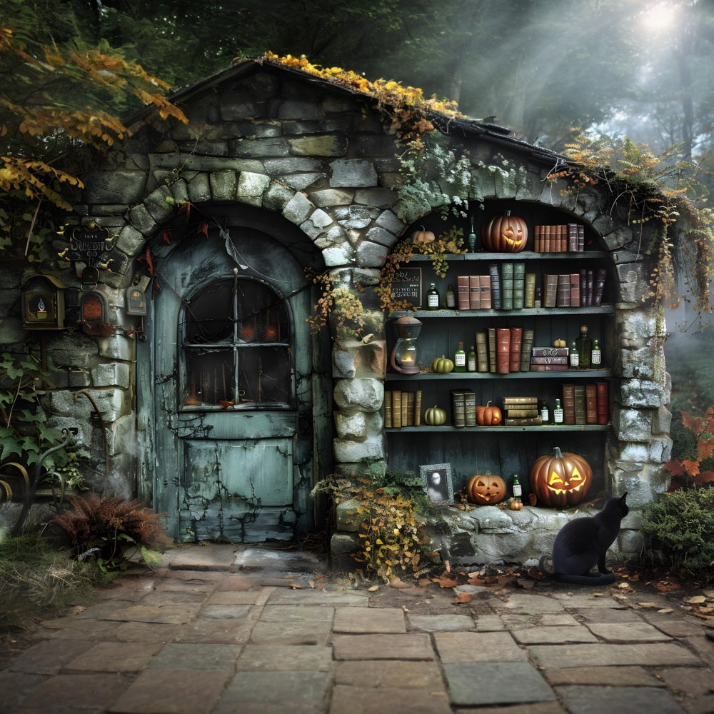 Halloween Witch's Cottage with Potion Books Backdrop RR7-347