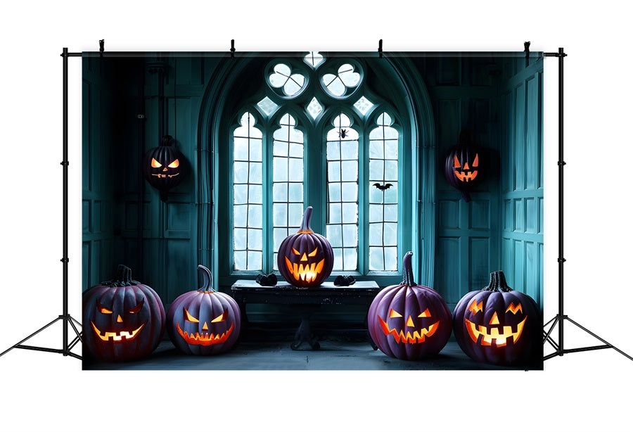 Halloween Gothic Window Jack-o'-Lanterns Backdrop RR7-374
