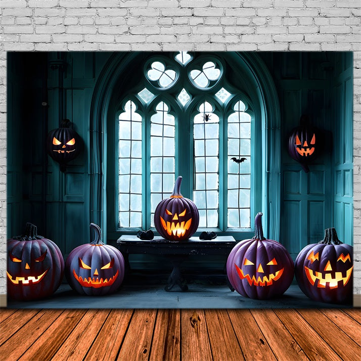 Halloween Gothic Window Jack-o'-Lanterns Backdrop RR7-374