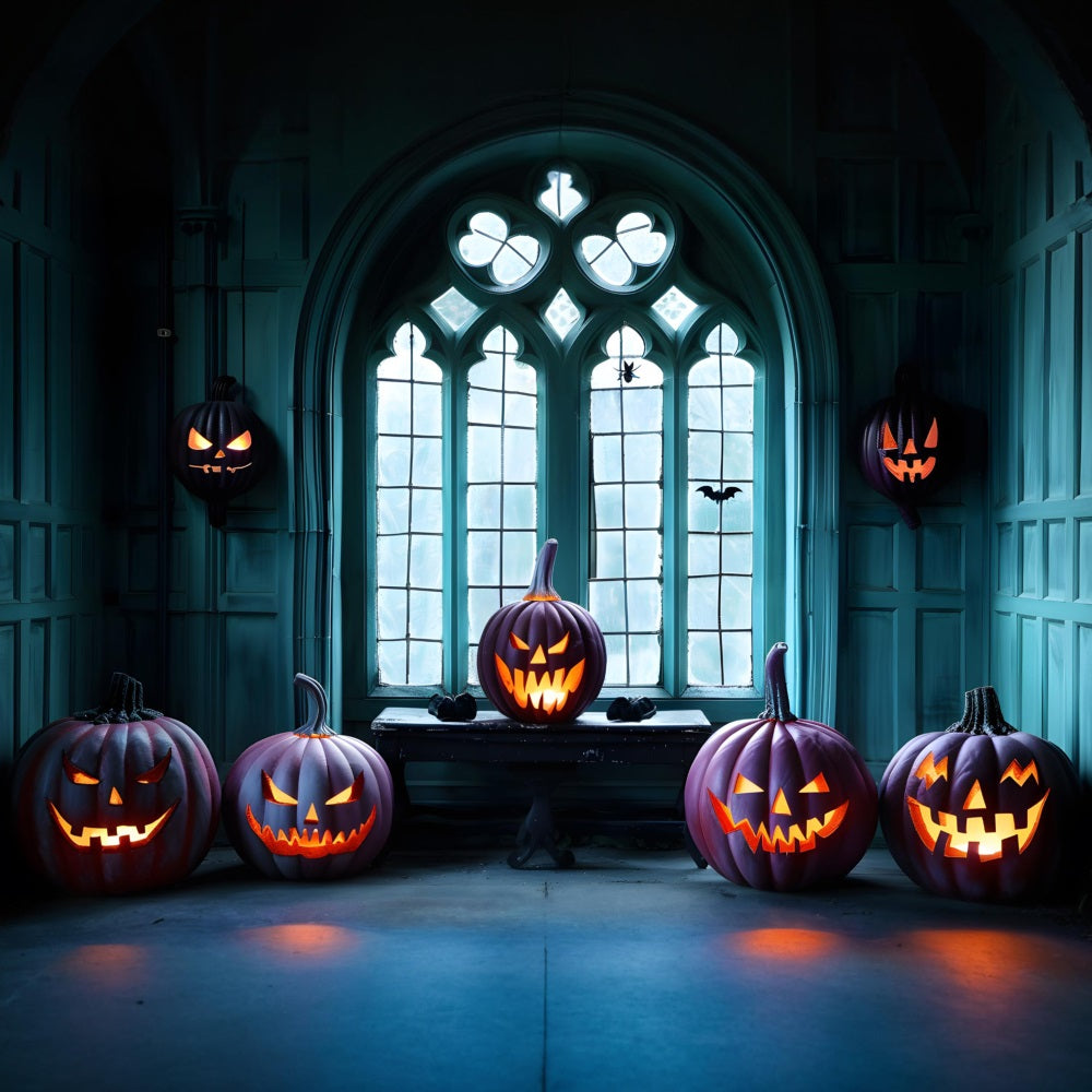 Halloween Gothic Window Jack-o'-Lanterns Backdrop RR7-374