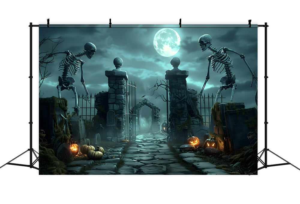 Halloween Scary Skeleton Graveyard Gate Backdrop RR7-457