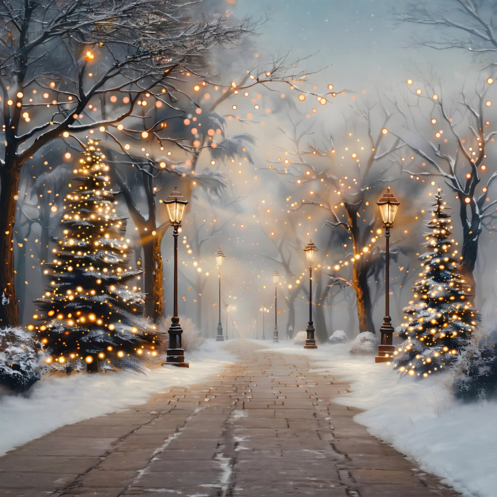 Christmas Tree Twilight Lantern Pathway Backdrop RR7-616