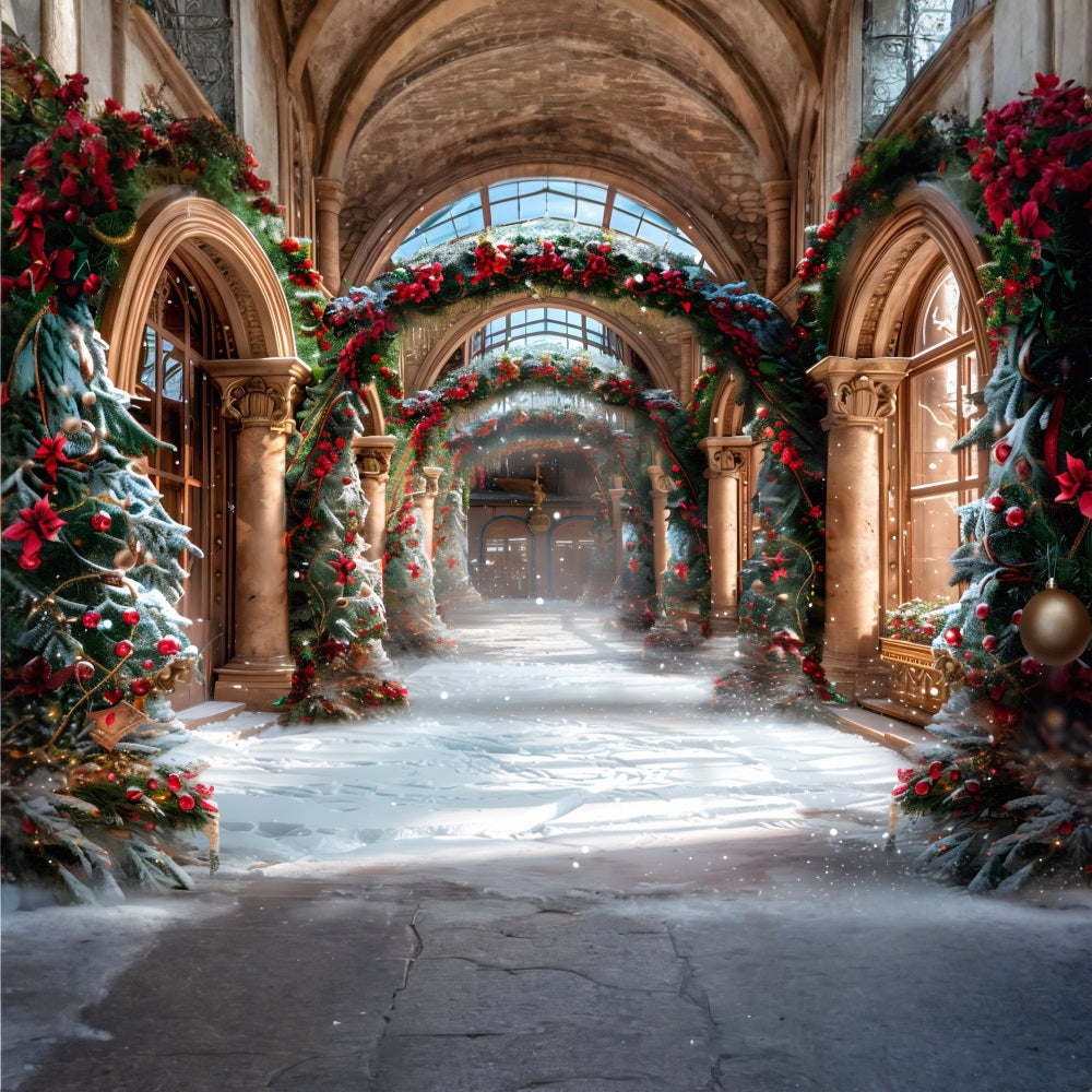 Christmas Elegant Hall Festive Garlands Backdrop RR7-634