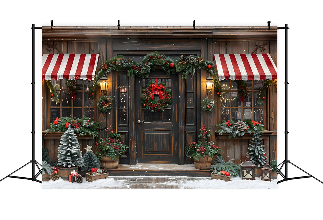 Christmas Rustic Storefront Wreath Backdrop RR7-666