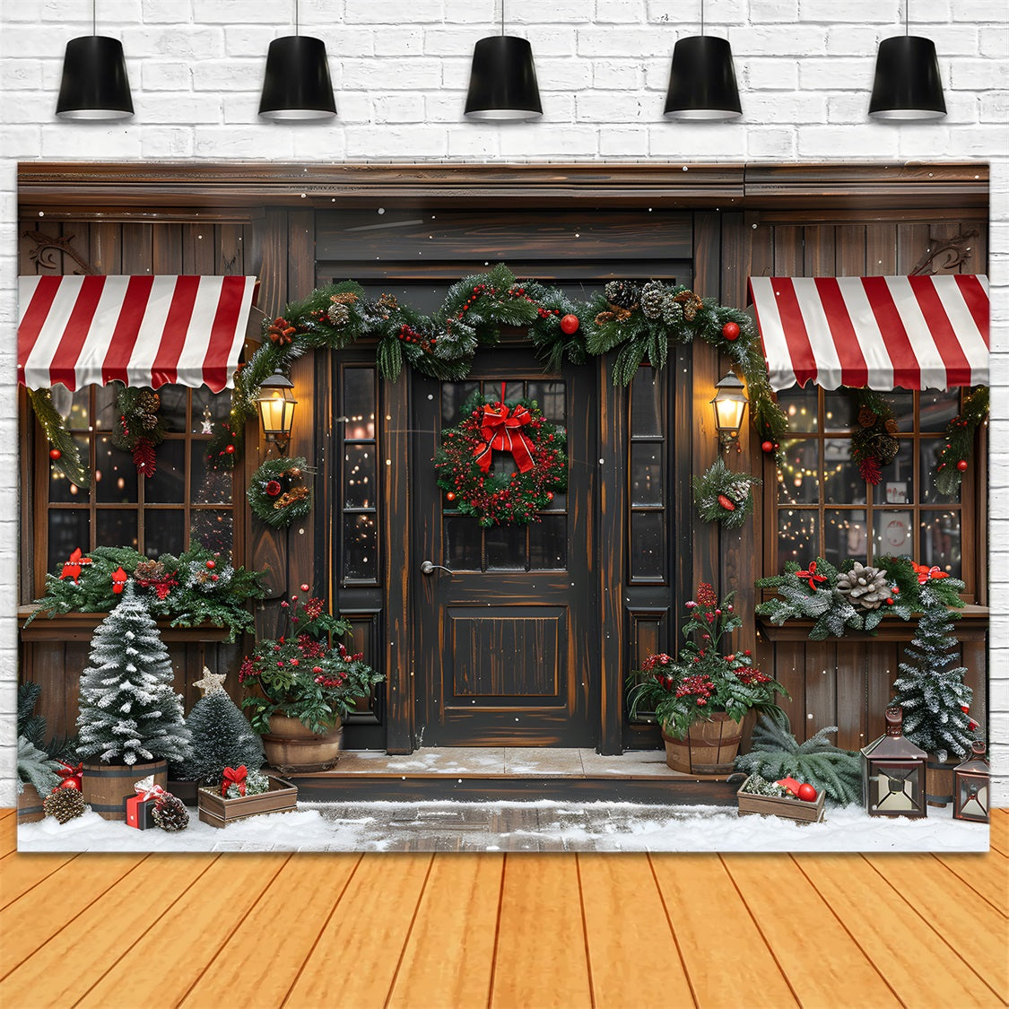 Christmas Rustic Storefront Wreath Backdrop RR7-666
