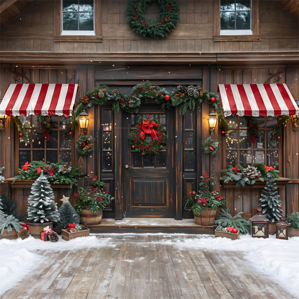 Christmas Rustic Storefront Wreath Backdrop RR7-666