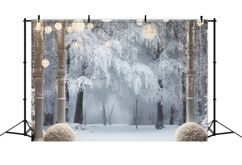 Christmas Tree Lights Snow Forest Backdrop RR7-744