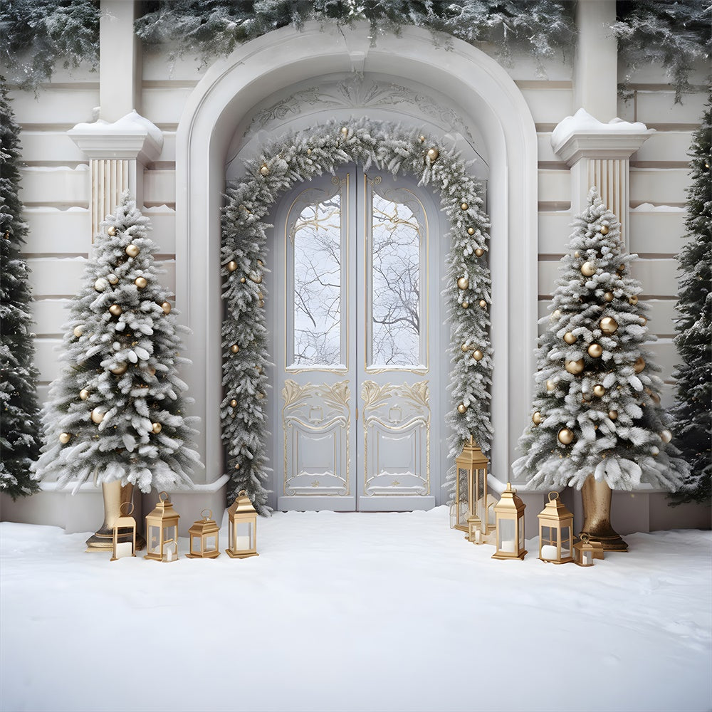Christmas Tree Snow Front Door Backdrop RR7-750