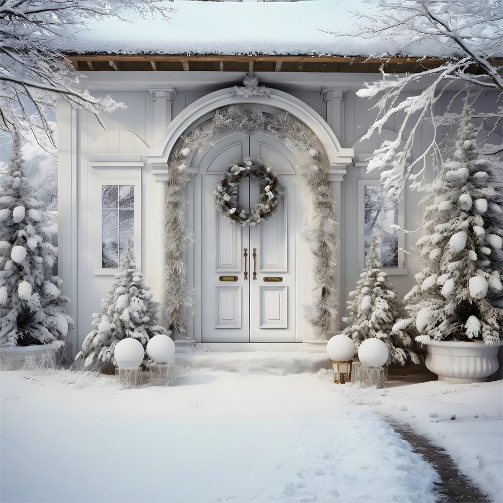 Snowy Trees Christmas House Door Backdrop RR7-767