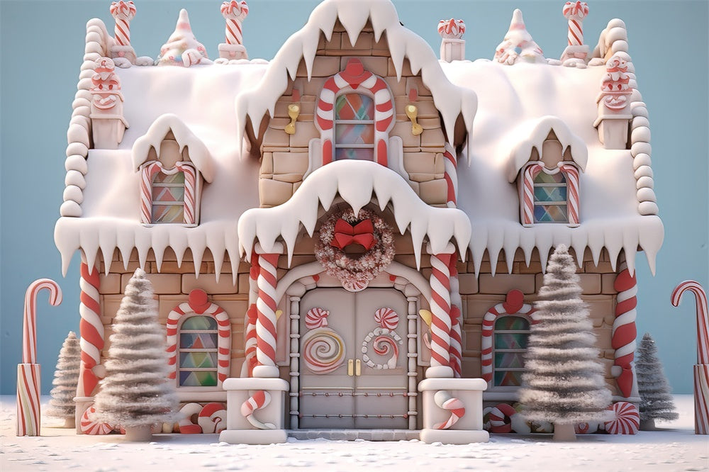 Christmas Gingerbread House Candy Cane Backdrop RR7-786