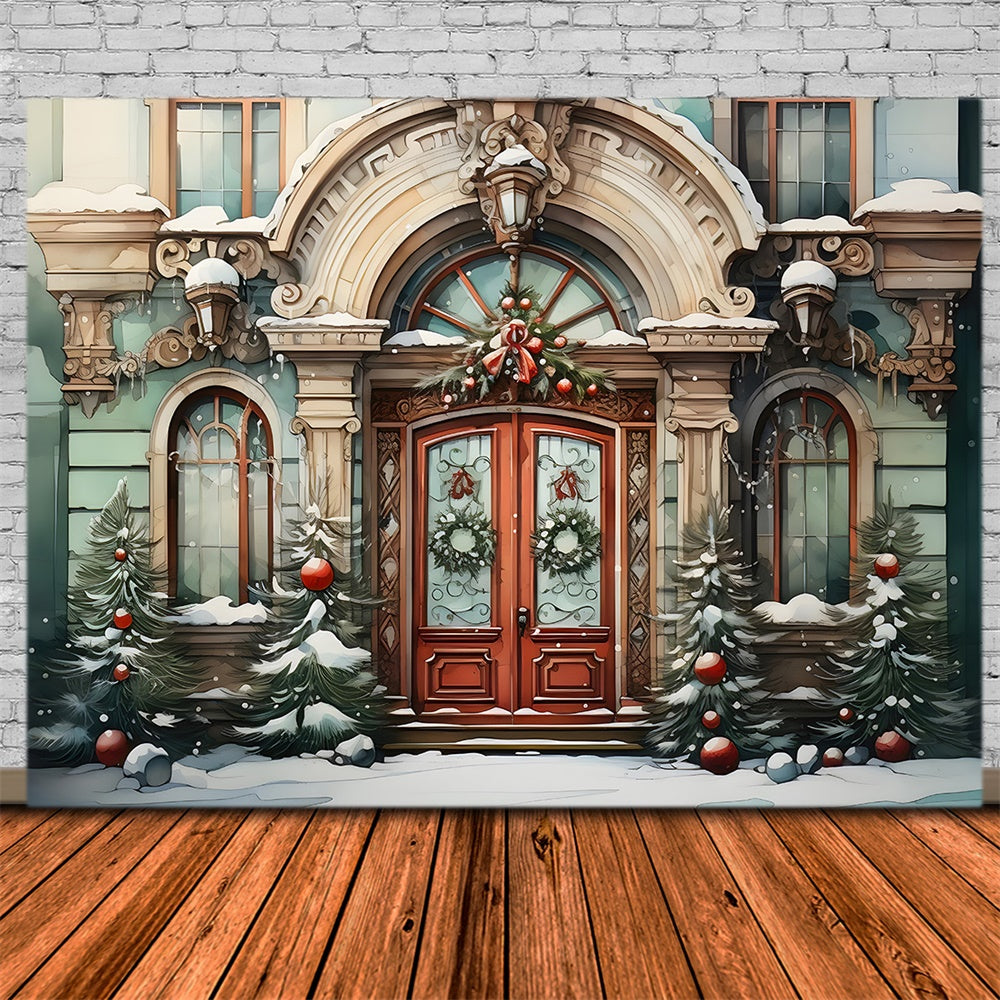 Christmas Watercolor House Tree Backdrop RR7-787