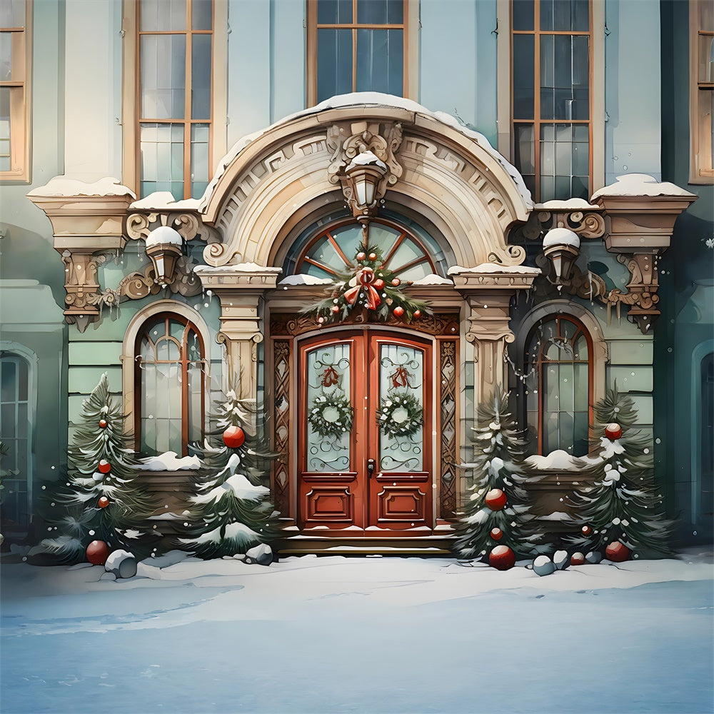 Christmas Watercolor House Tree Backdrop RR7-787