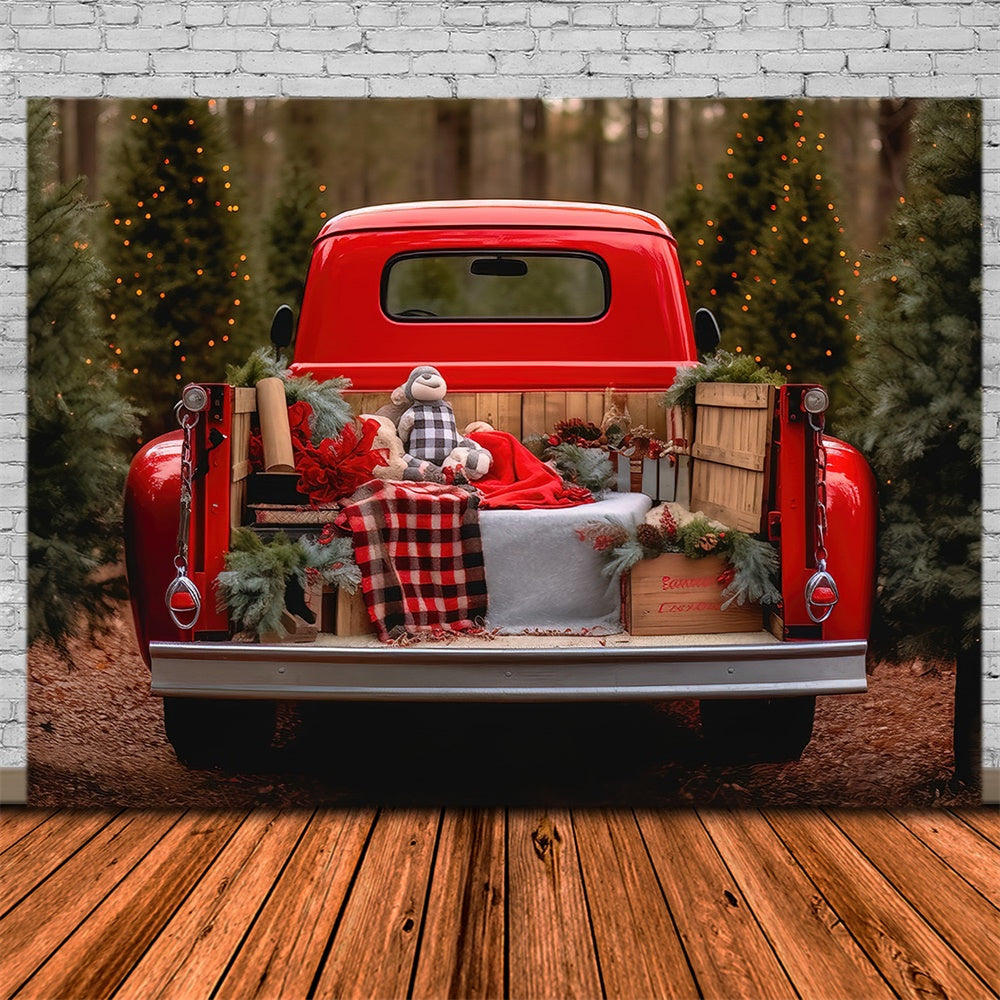 Christmas Tree Farm Red Truck Backdrop RR7-795