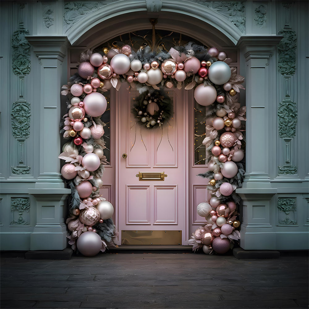 Pink Door Christmas Balls Wreath Backdrop RR7-797