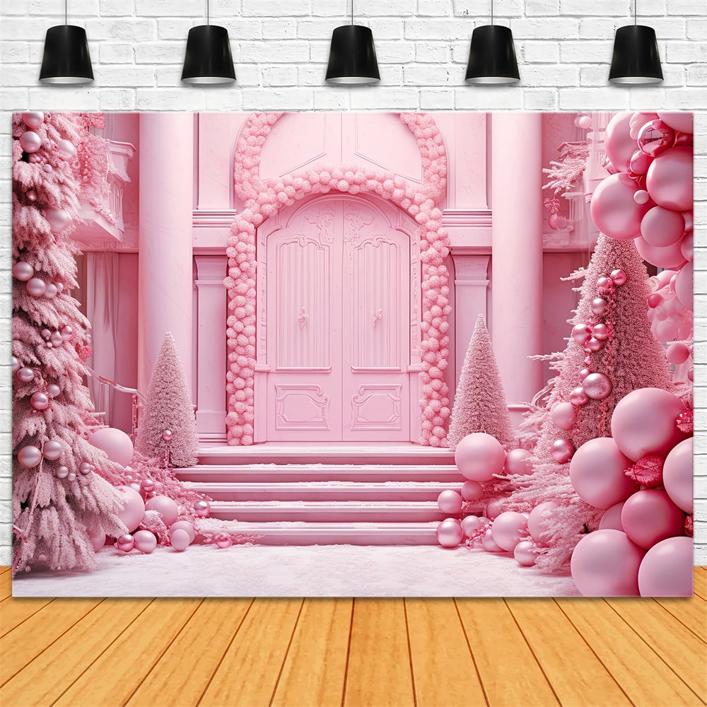 Christmas Tree Pink House Door Backdrop RR7-814