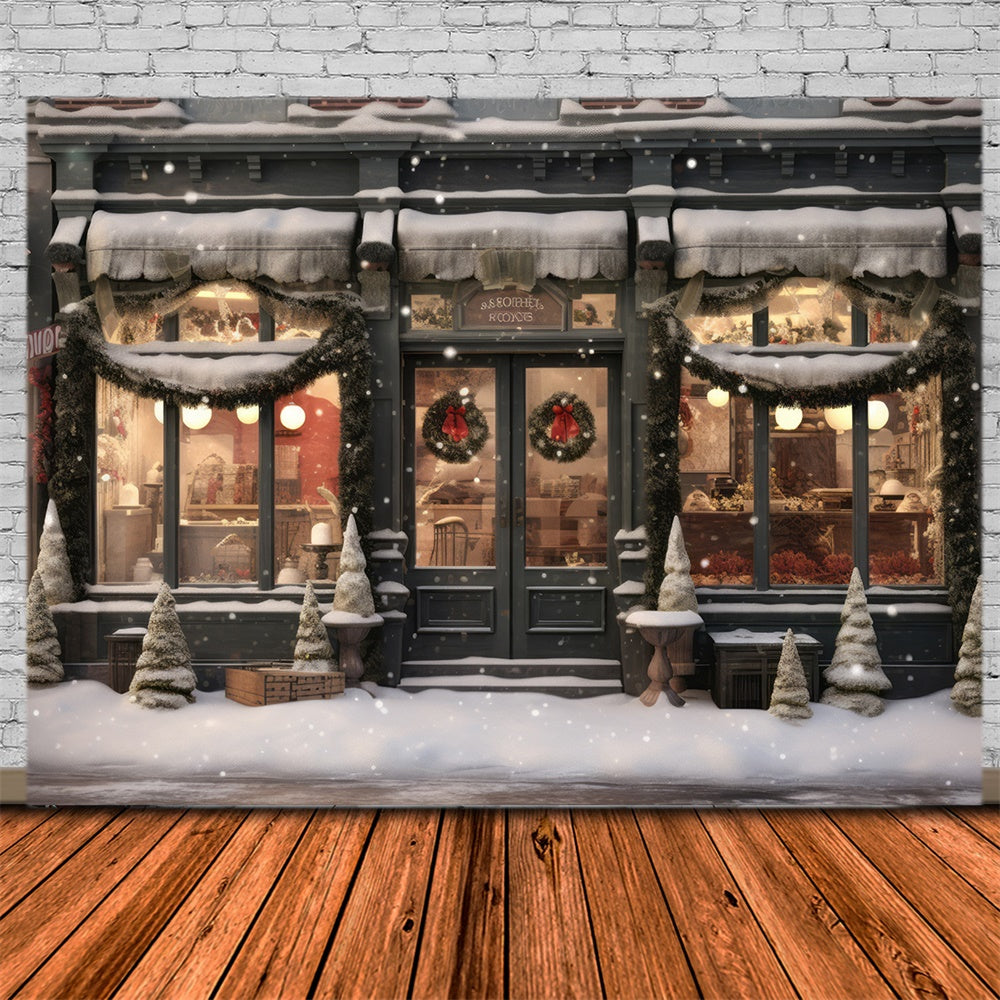 Winter Snow Street Christmas Shop Backdrop RR7-818