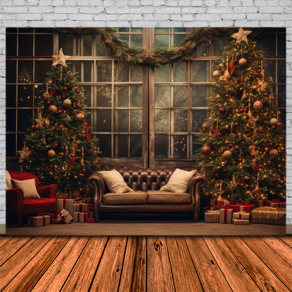 Christmas Cozy Living Room Trees Backdrop RR8-133