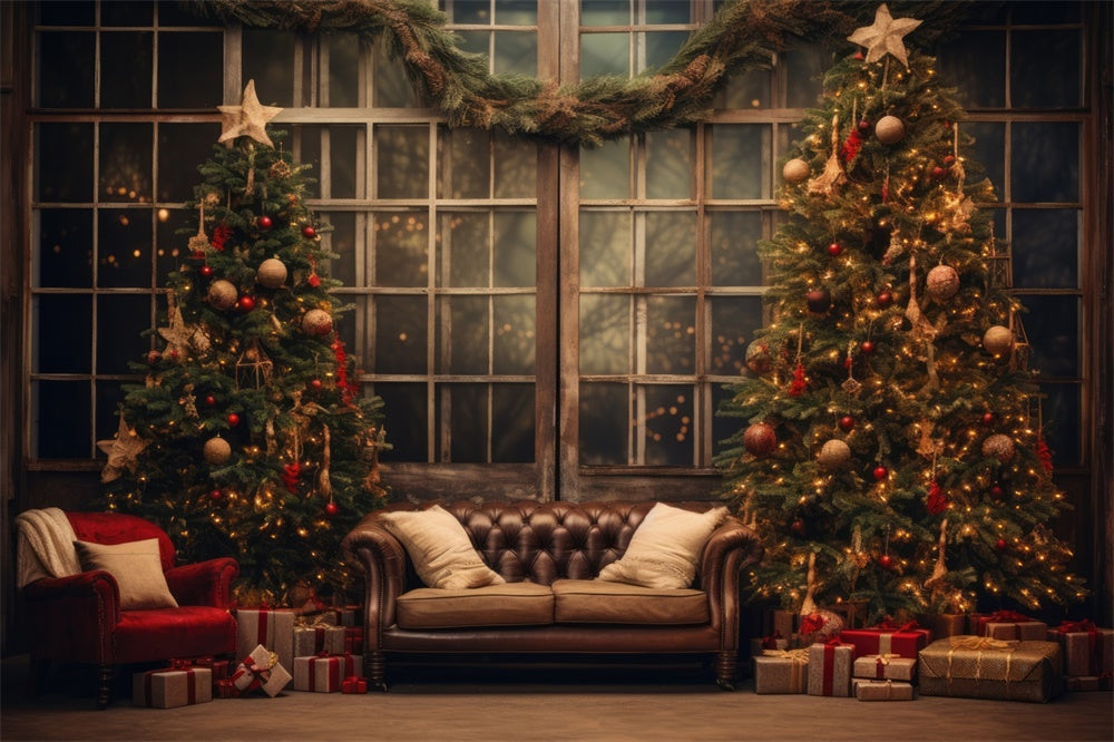 Christmas Cozy Living Room Trees Backdrop RR8-133