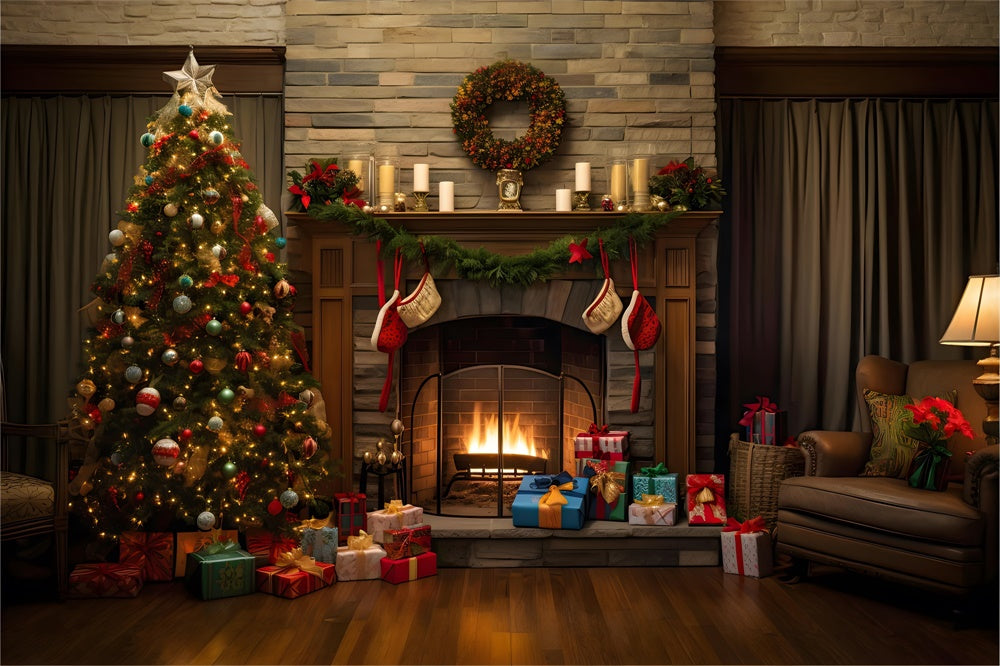 Christmas Rustic Living Room Tree Backdrop RR8-166