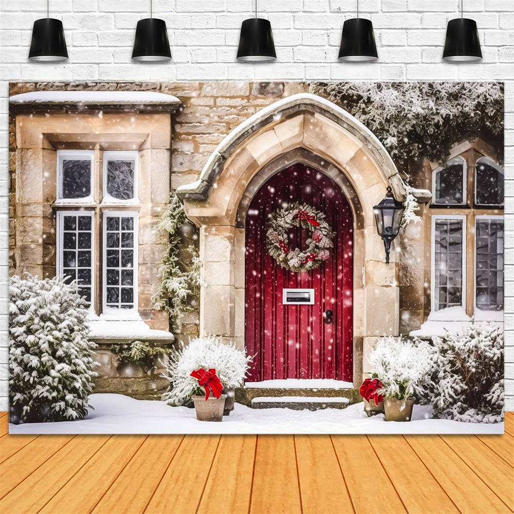 Christmas Snowy Red Doorway Wreath Backdrop RR8-195