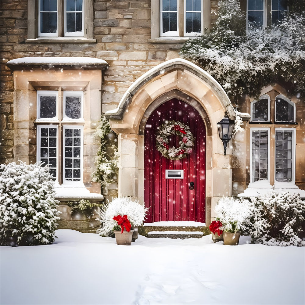 Christmas Snowy Red Doorway Wreath Backdrop RR8-195