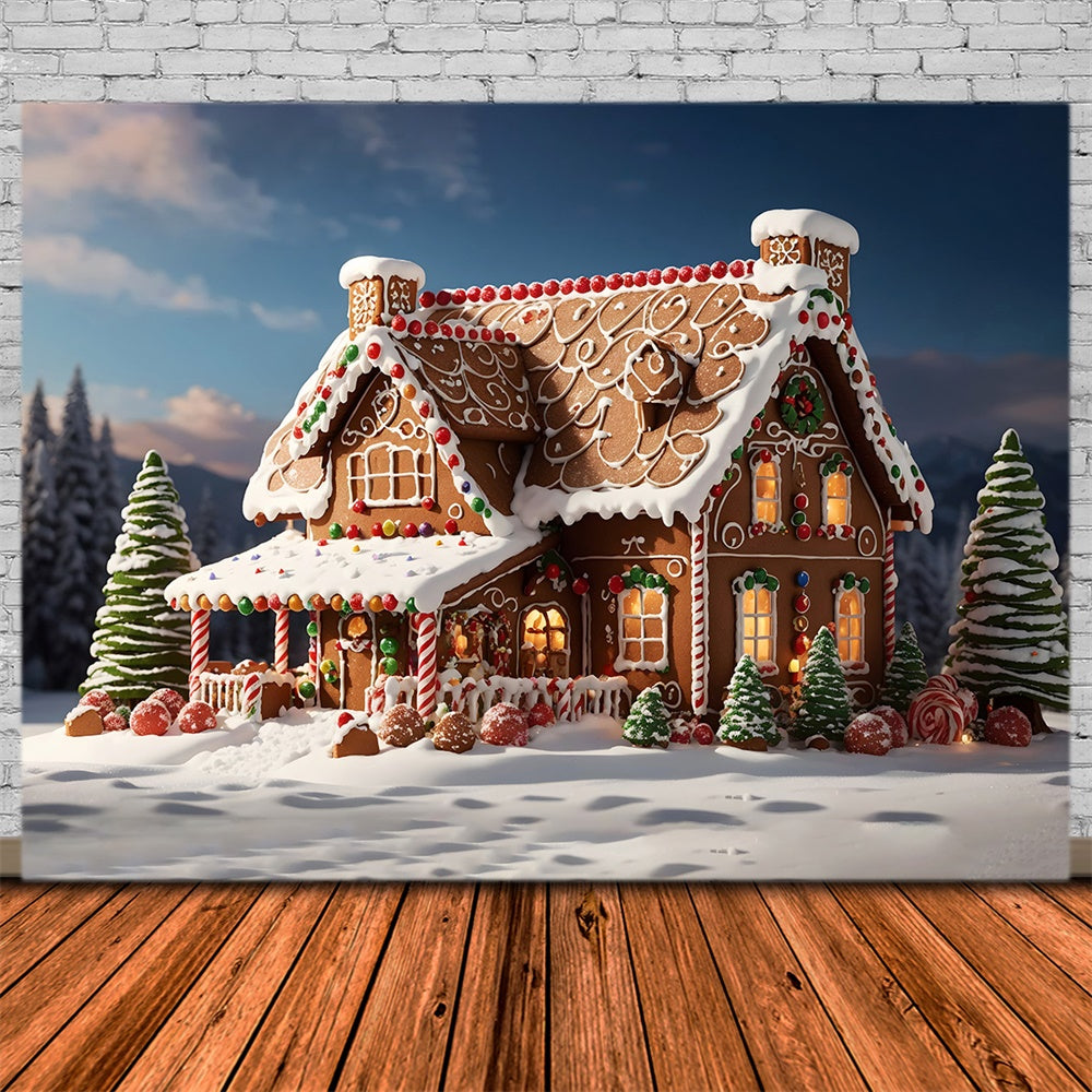 Christmas Gingerbread House Snow Backdrop RR8-205