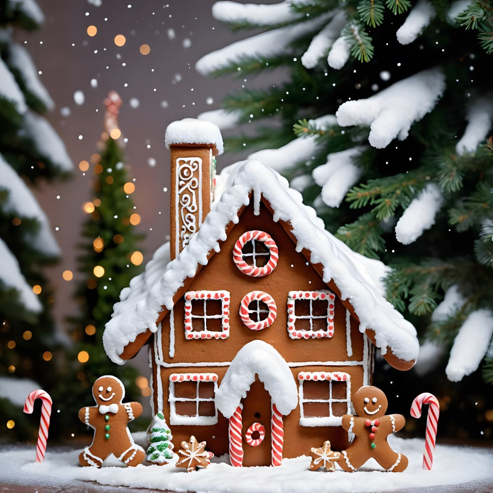 Christmas Gingerbread Cottage Figures Backdrop RR8-206
