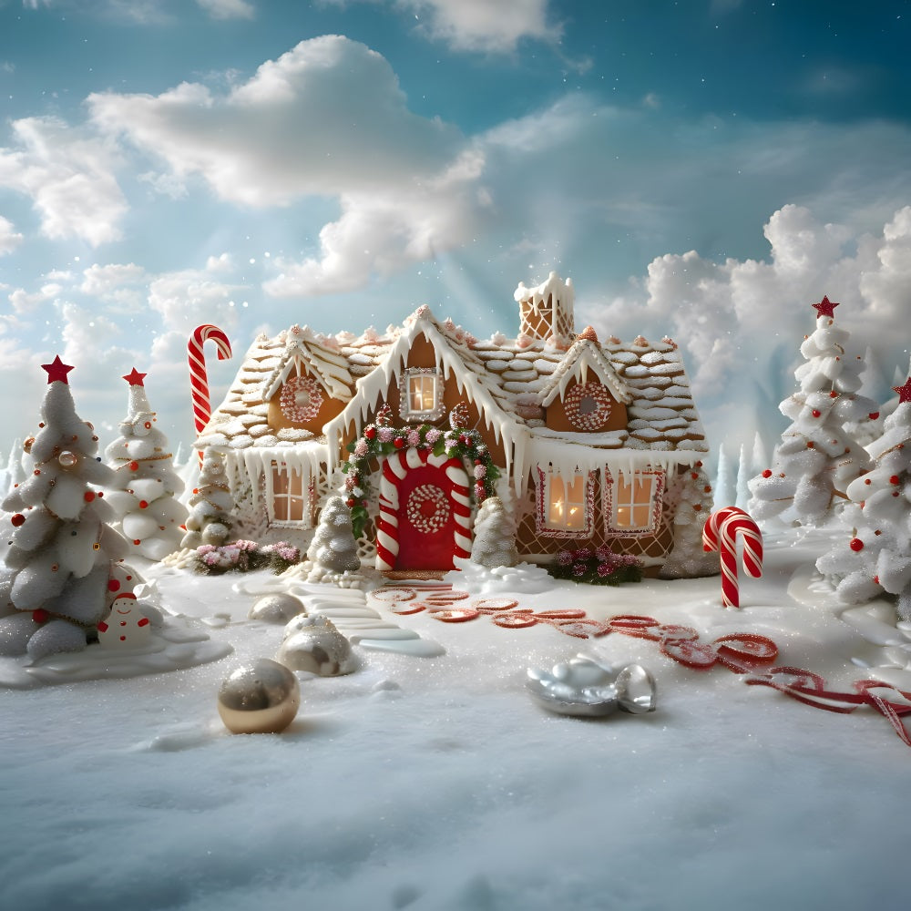 Christmas Sunshine Snowy Gingerbread House Backdrop RR8-216