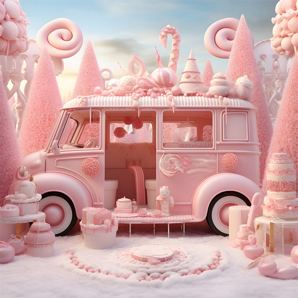 Christmas Pink Candyland Van Treats Backdrop RR8-245