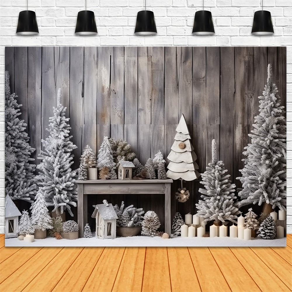 Christmas Rustic Cabin Frosted Trees Backdrop RR8-248